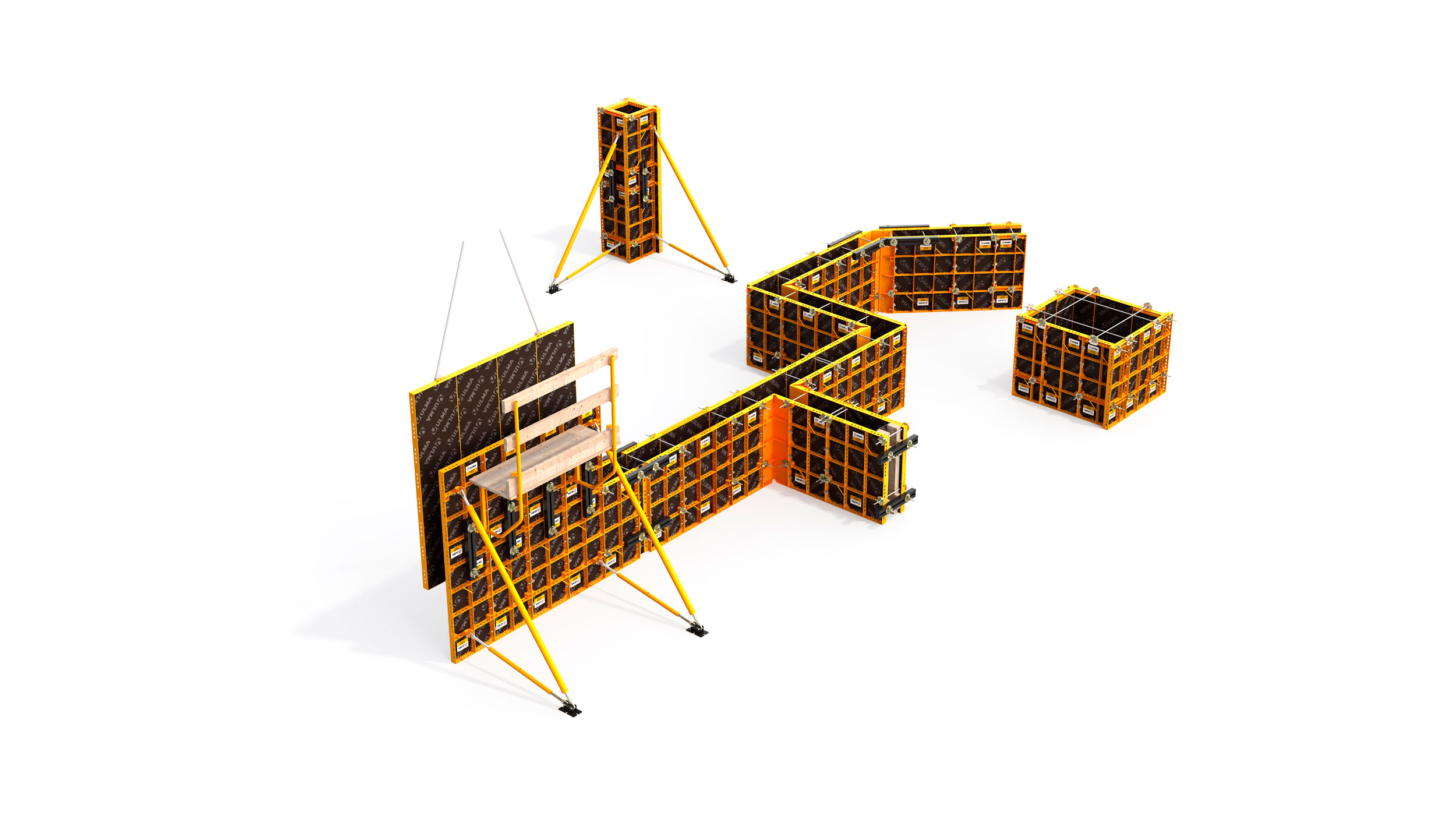 Encofrado manu-portable muy flexible y ligero. Adecuado para la construcción de muros, columnas, vigas y cimientos.