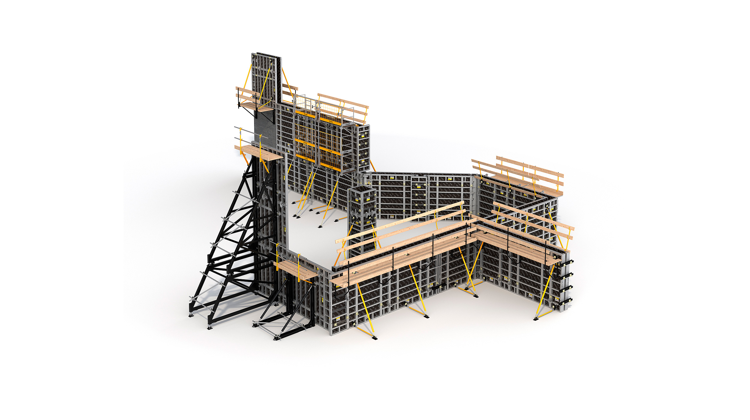 Sistema de encofrado modular para la construcción de todo tipo de estructuras verticales de concreto. Destaca su alto rendimiento con el  mínimo coste en mano de obra.